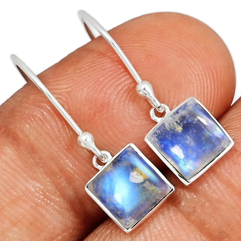 7*7 MM Square - Rainbow Moonstone Silver Earrings - CB-E903RM Catalogue