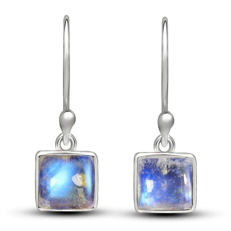 7*7 MM Square - Rainbow Moonstone Silver Earrings - CB-E903RM Catalogue