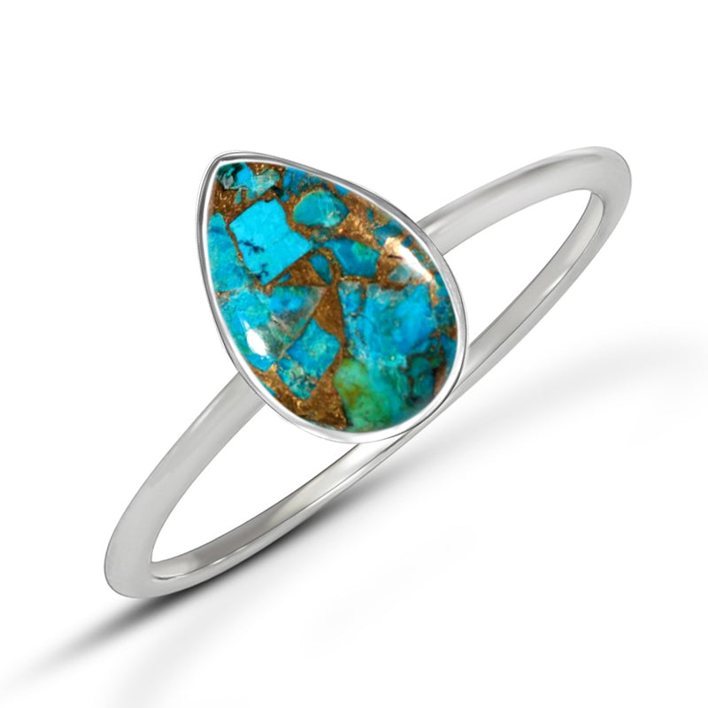 9*6 MM Pear - Blue Copper Turquoise Ring - CB-R810BCT Catalogue