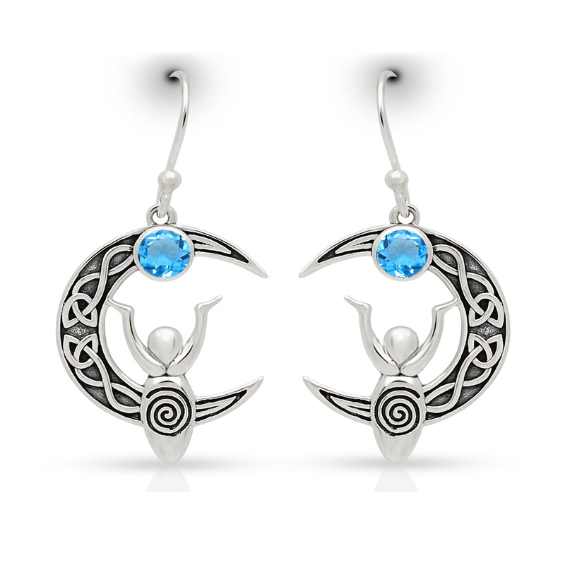 1.5" Celtic Goddess Moon - Blue Topaz Earrings - CCE503-BT Catalogue