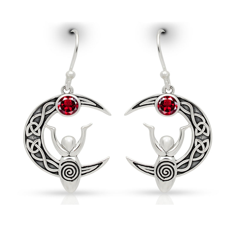 1.5" Celtic Goddess Moon - Garnet Faceted Earrings - CCE503-GRF Catalogue