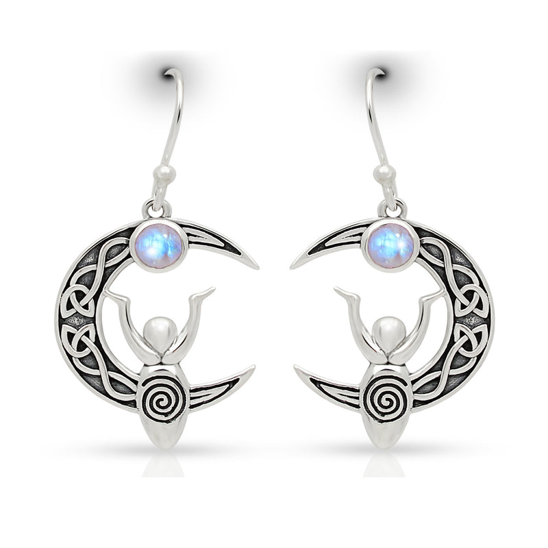 1.5" Celtic Goddess Moon - Rainbow Moonstone Earrings - CCE503-RM Catalogue