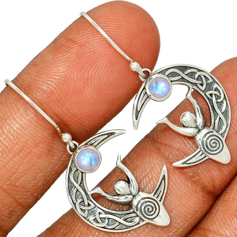 1.5" Celtic Goddess Moon - Rainbow Moonstone Earrings - CCE503-RM Catalogue