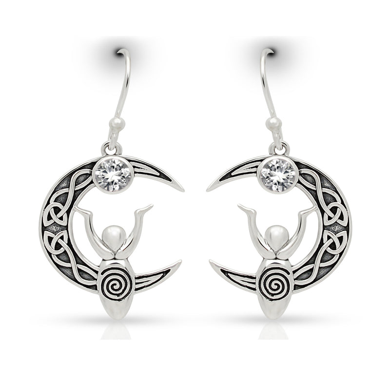 1.5" Celtic Goddess Moon - White Topaz Earrings - CCE503-WT Catalogue