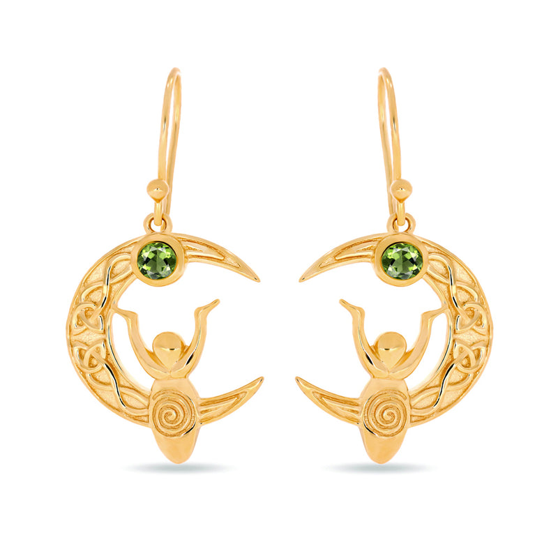 Celtic Goddess Moon - 18k Gold Vermeil - Moldavite Faceted Earrings - CCE503G-MDF Catalogue