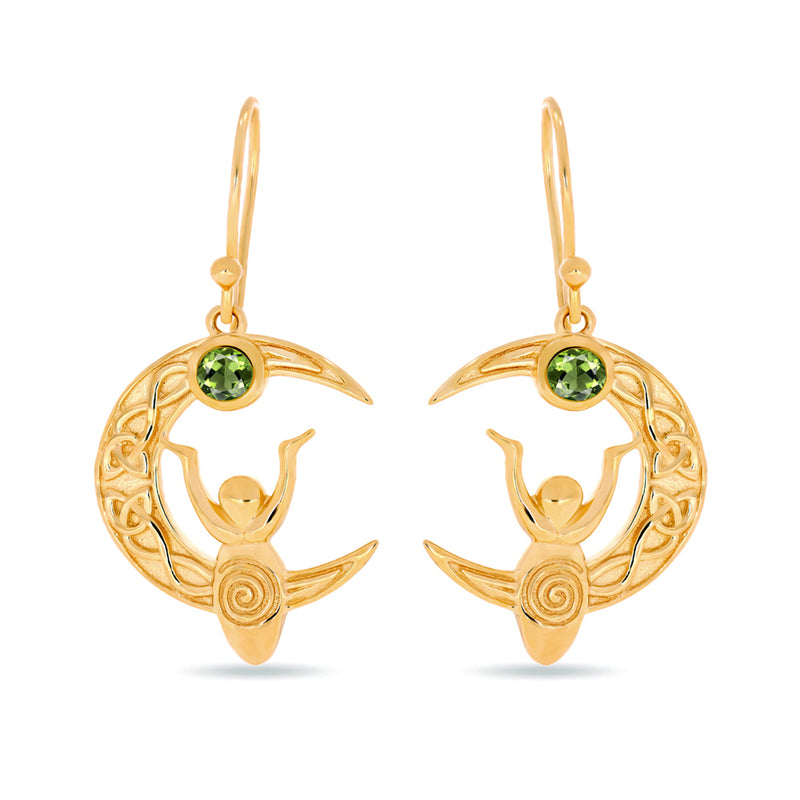 1.5" Celtic Goddess Moon - 18k Gold Vermeil - Moldavite Faceted Earrings - CCE503G-MDF Catalogue