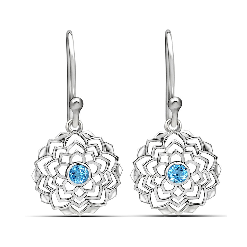 1.2" Lotus - Blue Topaz Silver Earrings - CCE511-BT Catalogue