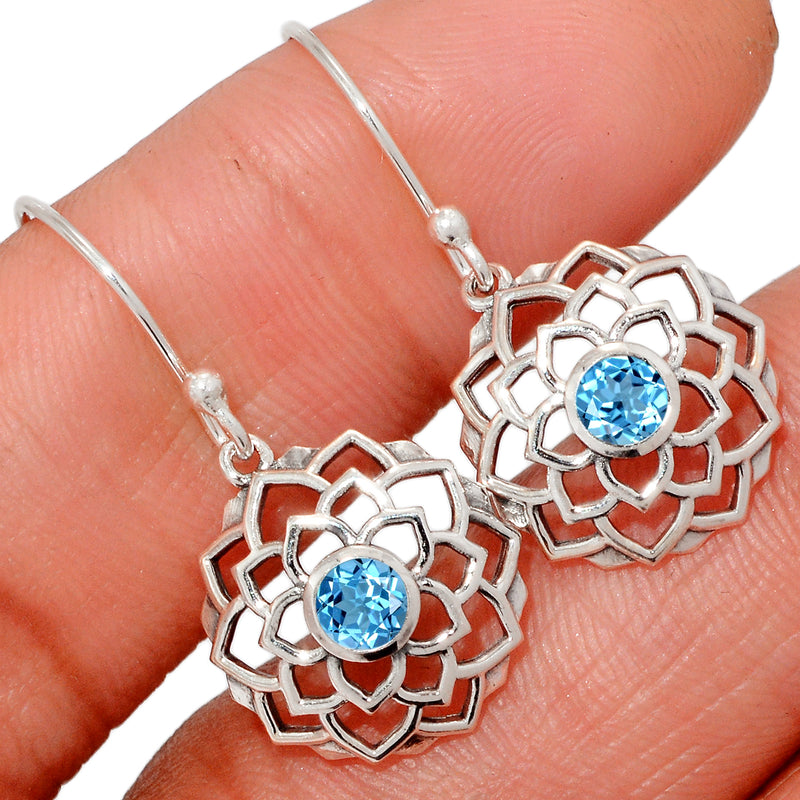1.2" Lotus - Blue Topaz Silver Earrings - CCE511-BT Catalogue