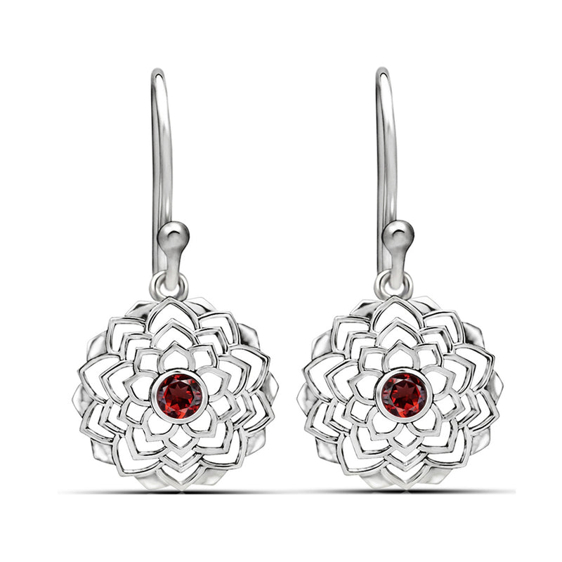1.2" Lotus - Garnet Faceted Silver Earrings - CCE511-GRF Catalogue
