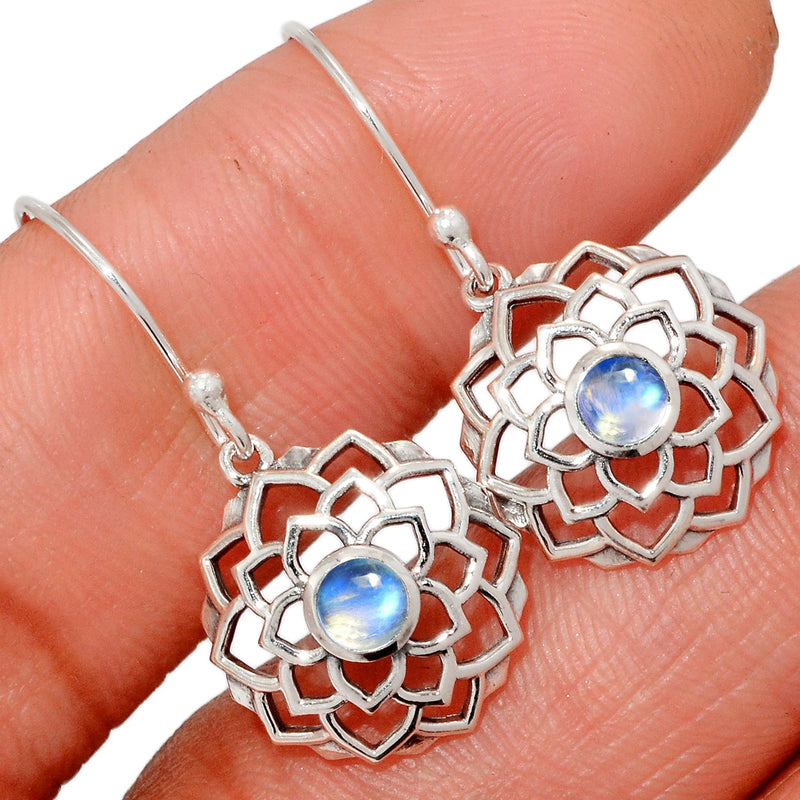1.2" Lotus - Rainbow Moonstone Cabochon Silver Earrings - CCE511-RM Catalogue