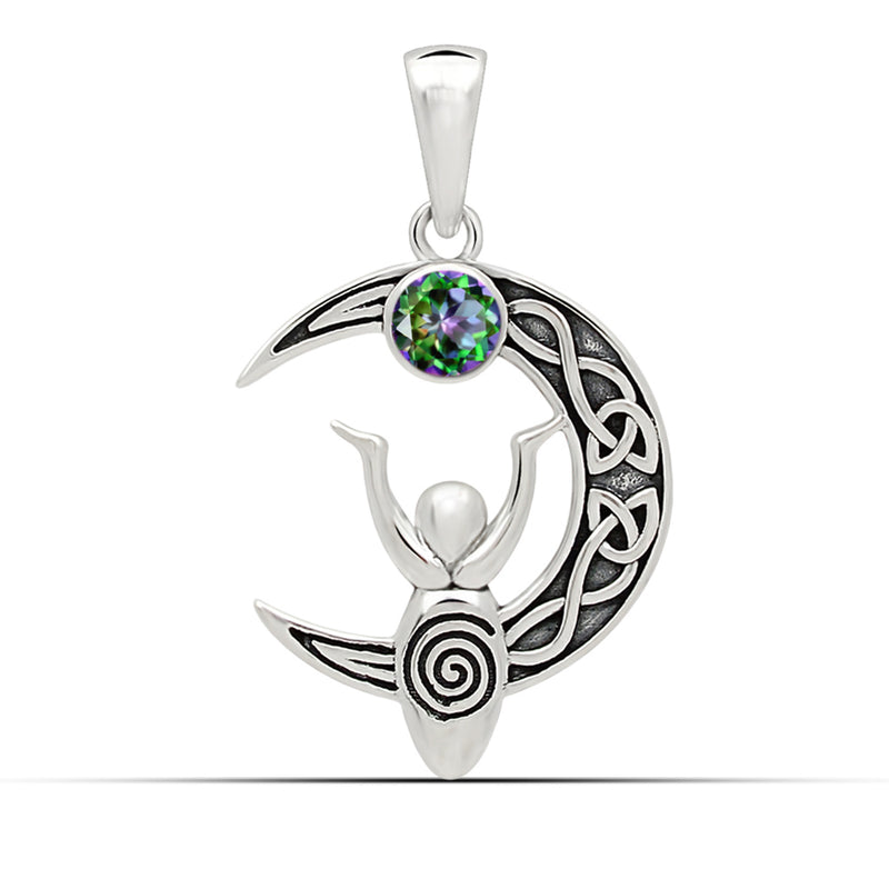 5*5 MM Round - Celtic Goddess Moon - Mystic Topaz Pendants - CCP501-MT Catalogue