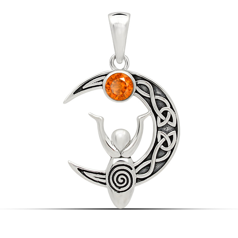 5*5 MM Round - Celtic Goddess Moon - Mandarin Garnet Faceted Pendants - CCP501-OGF Catalogue