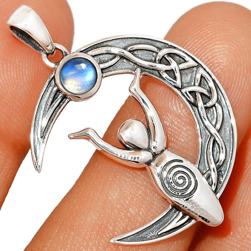 5*5 MM Round - Celtic Goddess Moon - Rainbow Moonstone Pendants - CCP501-RM Catalogue