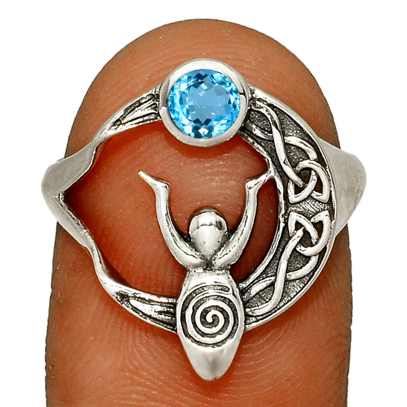 Celtic Goddess Moon - Blue Topaz Silver Ring - CCR502-BT Catalogue