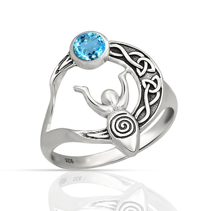 Celtic Goddess Moon - Blue Topaz Silver Ring - CCR502-BT Catalogue