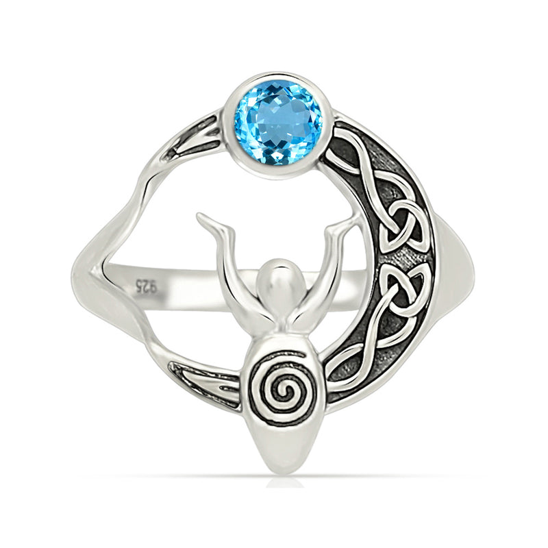Celtic Goddess Moon - Blue Topaz Silver Ring - CCR502-BT Catalogue