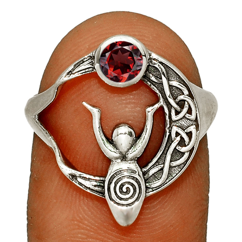 Celtic Goddess Moon - Garnet Faceted Silver Ring - CCR502-GRF Catalogue