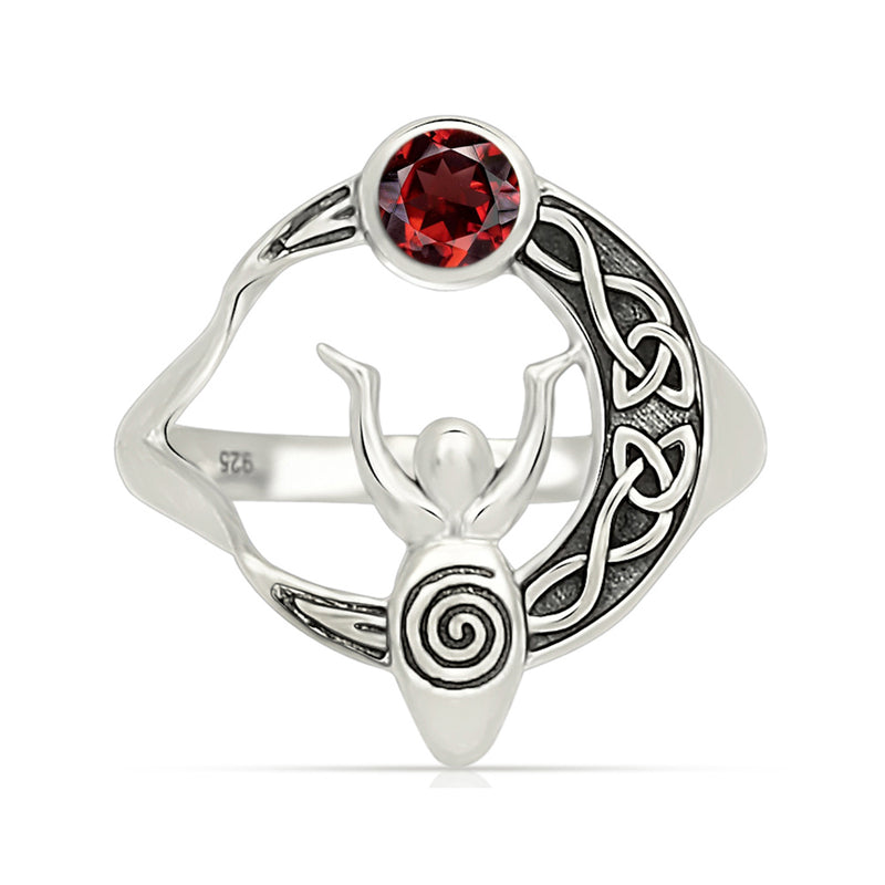 Celtic Goddess Moon - Garnet Faceted Silver Ring - CCR502-GRF Catalogue