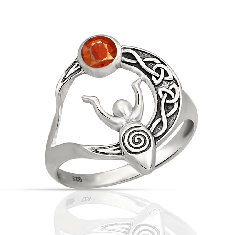 Celtic Goddess Moon - Mandarin Garnet - Faceted Ring - CCR502-OG Catalogue