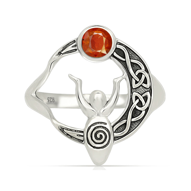 Celtic Goddess Moon - Mandarin Garnet - Faceted Ring - CCR502-OG Catalogue