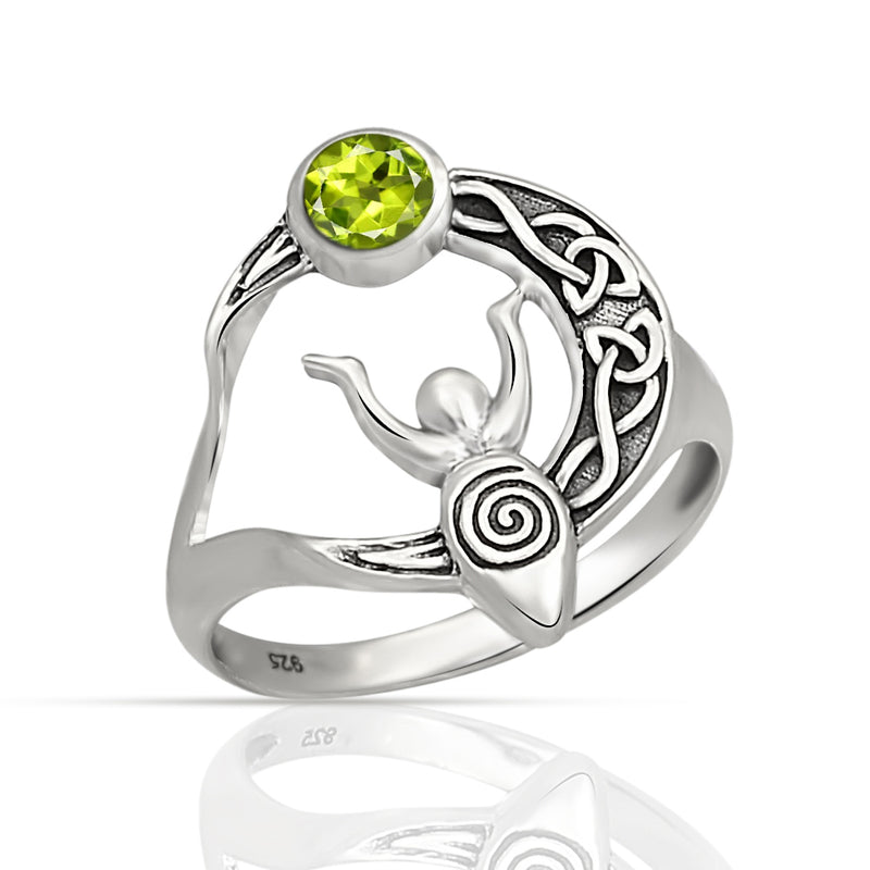 Celtic Goddess Moon - Peridot Silver Ring - CCR502-P Catalogue