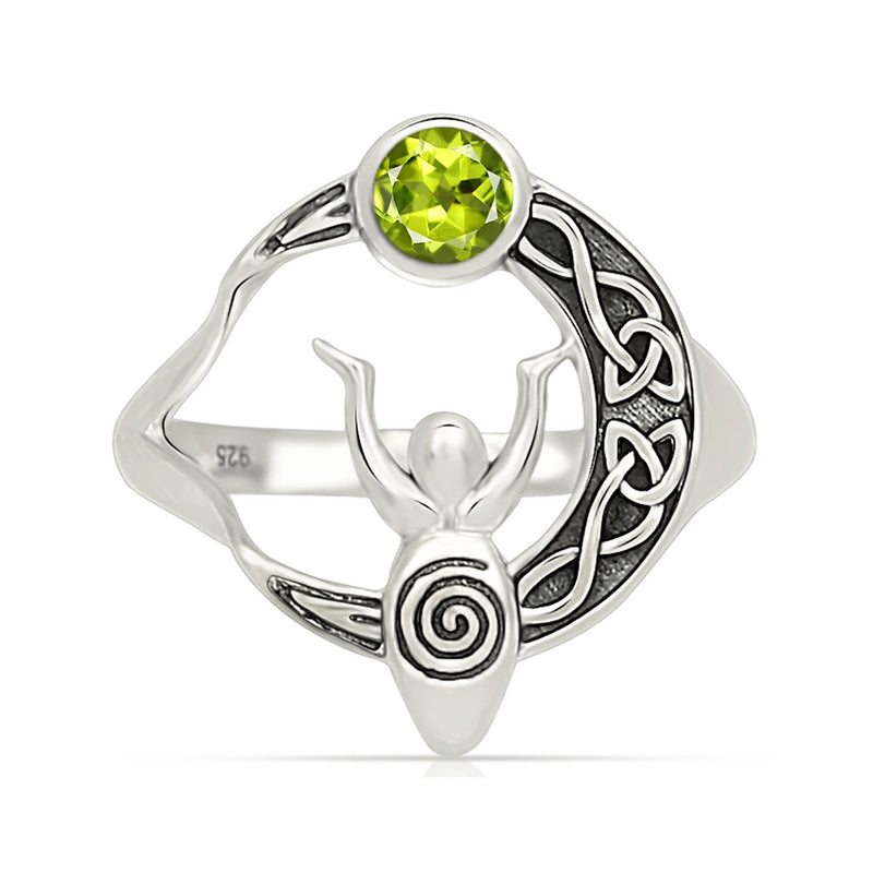 Celtic Goddess Moon - Peridot Silver Ring - CCR502-P Catalogue