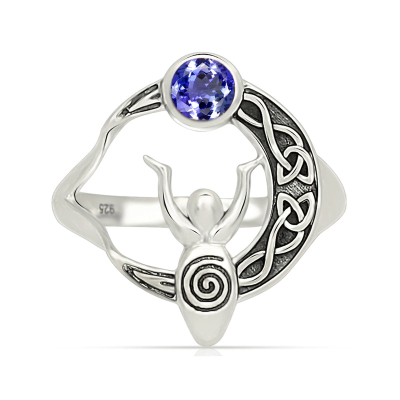 Celtic Goddess Moon - Tanzanite Faceted Silver Ring - CCR502-TZF Catalogue