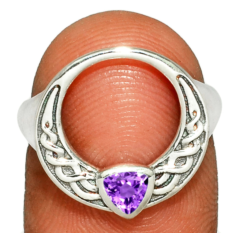 Celtic - Amethyst Faceted Silver Ring - CCR505-AMF Catalogue