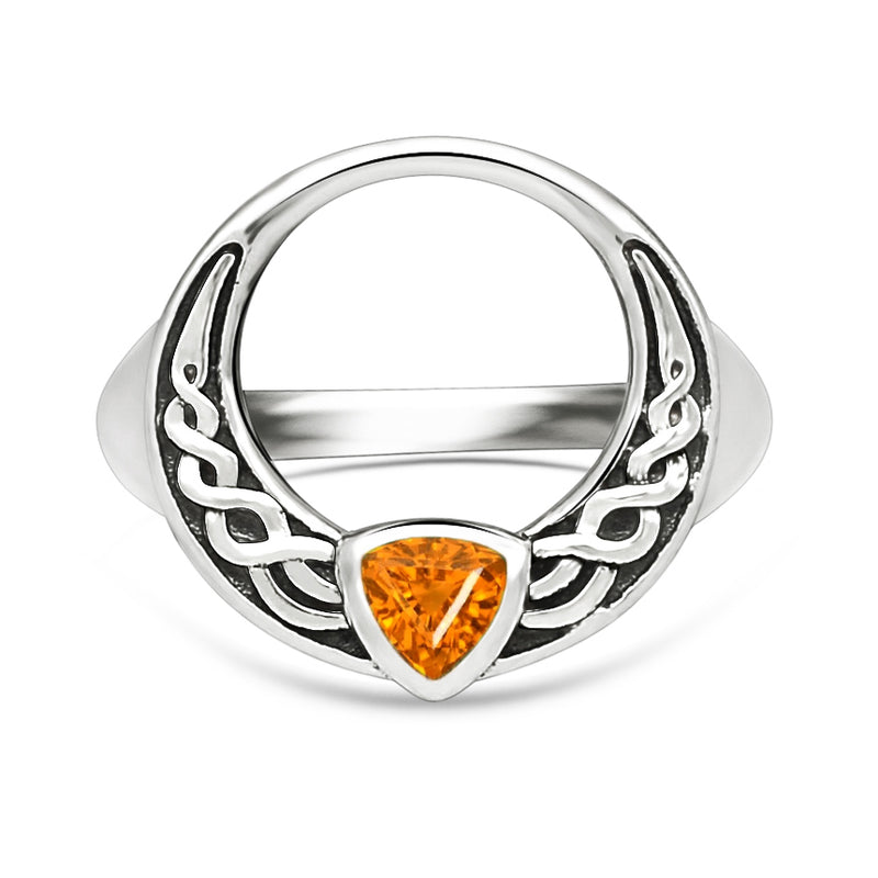 Celtic - Mandarin Garnet Faceted Silver Ring - CCR505-OGF Catalogue