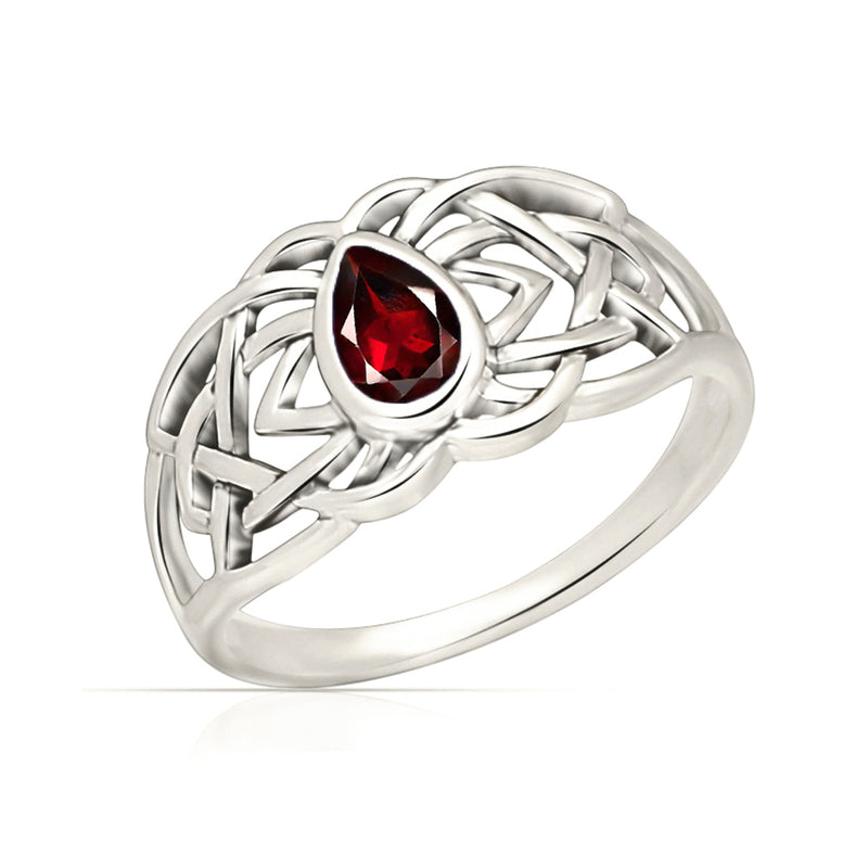Celtic - Garnet Faceted Silver Ring - CCR508-GRF Catalogue