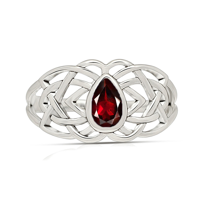 Celtic - Garnet Faceted Silver Ring - CCR508-GRF Catalogue
