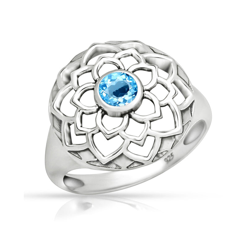 Lotus - Blue Topaz Silver Ring - CCR510-BT Catalogue