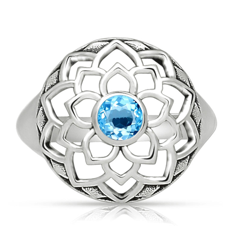 Lotus - Blue Topaz Silver Ring - CCR510-BT Catalogue