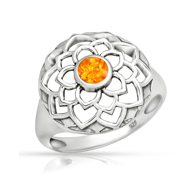 Lotus - Orange Garnet Faceted Silver Ring - CCR510-OGF Catalogue