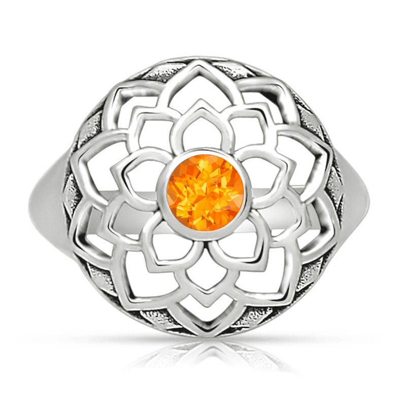 Lotus - Orange Garnet Faceted Silver Ring - CCR510-OGF Catalogue