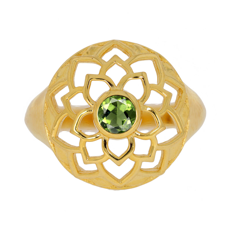 Lotus Design - 18k Gold Vermeil - Moldavite Faceted Ring - CCR510G-MDF Catalogue