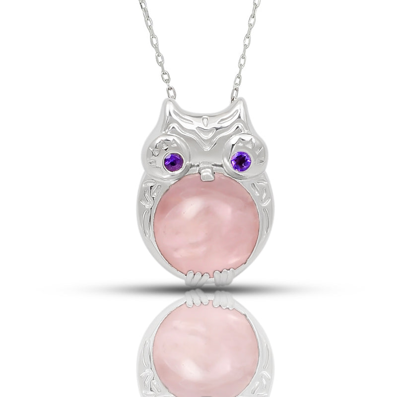 Owl - Rose Quartz & Amethyst Faceted Necklace - CNE1007RQ Catalogue