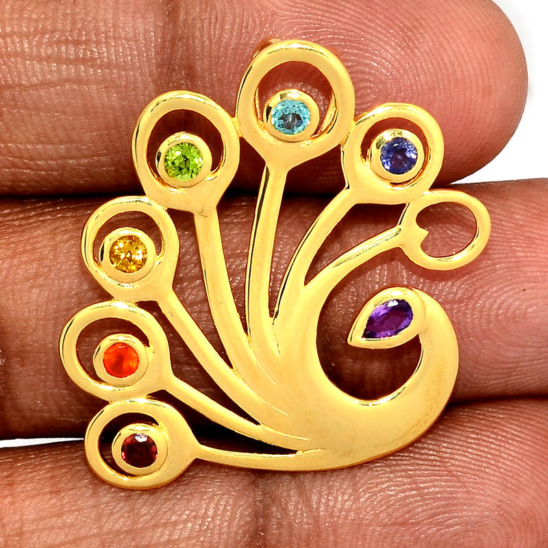 18k Gold Vermeil - Peacock Chakra Pendant - CP239G