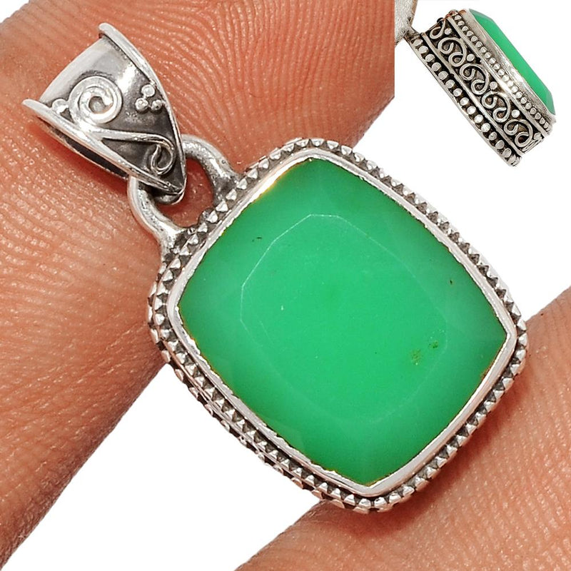 1.1" Fine Filigree - Chrysoprase Faceted Pendants - CPFP43