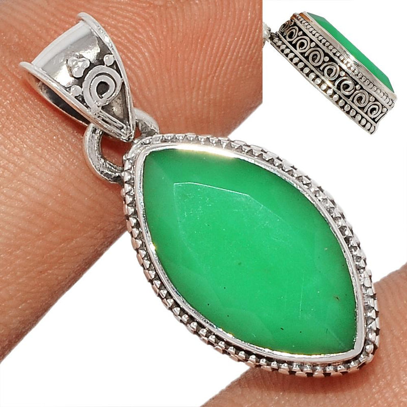 1.2" Fine Filigree - Chrysoprase Faceted Pendants - CPFP46