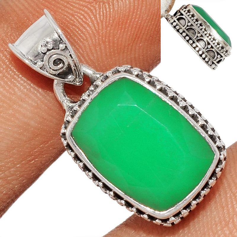 1.1" Fine Filigree - Chrysoprase Faceted Pendants - CPFP48