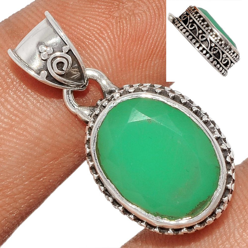 1.1" Fine Filigree - Chrysoprase Faceted Pendants - CPFP49