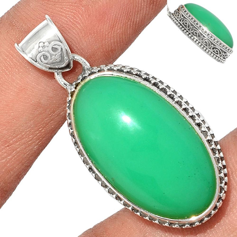 1.5" Fine Filigree - Chrysoprase Pendants - CRPP596