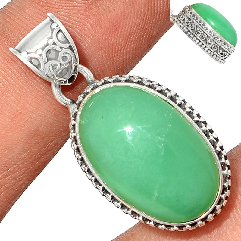 1.2" Fine Filigree - Chrysoprase Pendants - CRPP602