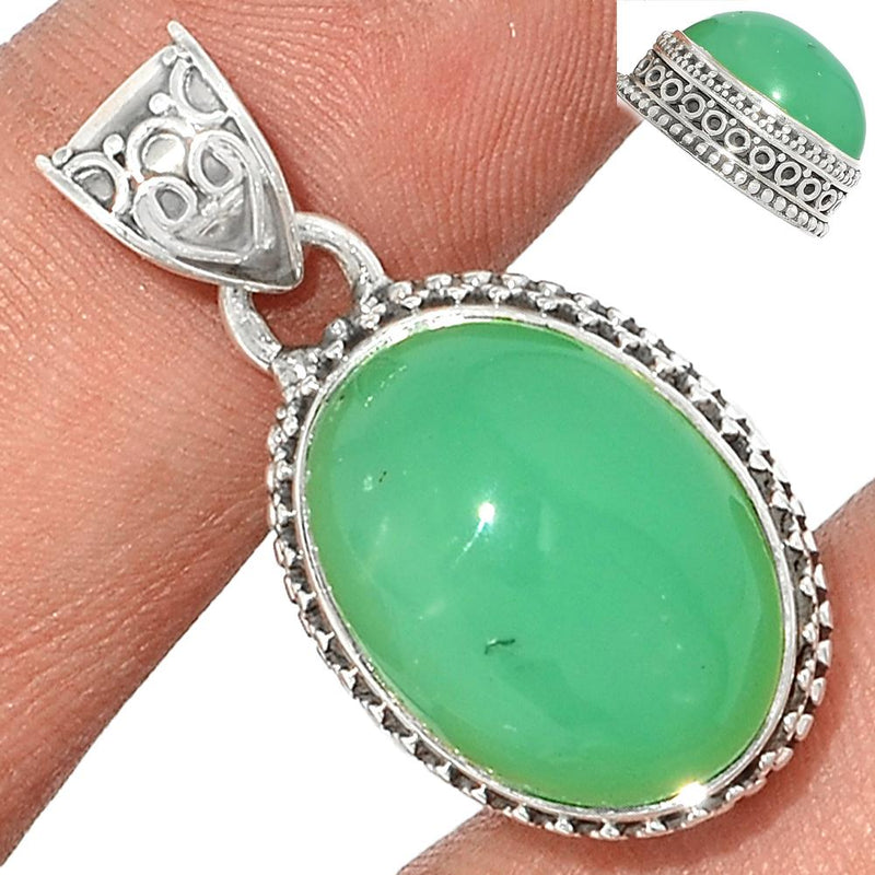 1.2" Fine Filigree - Chrysoprase Pendants - CRPP604