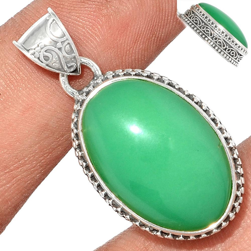1.5" Fine Filigree - Chrysoprase Pendants - CRPP607