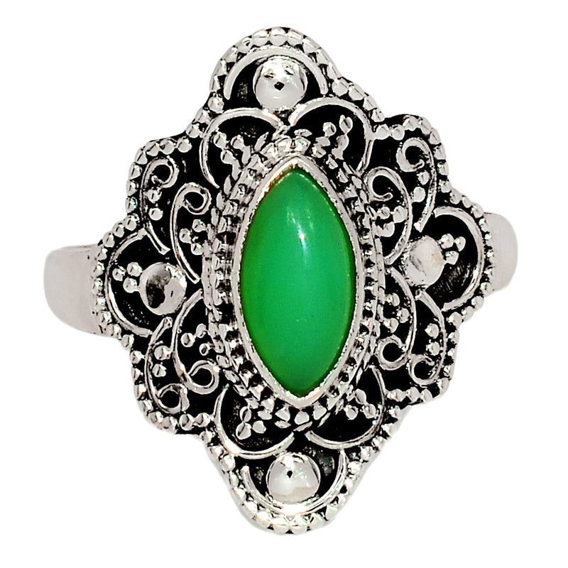 5*10 MM - Fine Filigree - Chrysoprase Ring - CRPR804