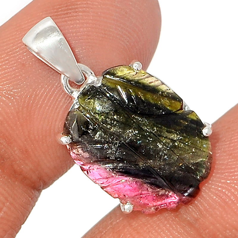 1" Claw - Carved Watermelan Tourmaline Slice Pendants - CWTP10