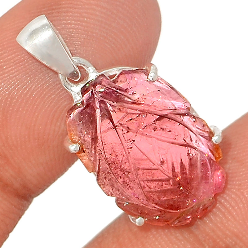1.1" Claw - Carved Watermelan Tourmaline Slice Pendants - CWTP13