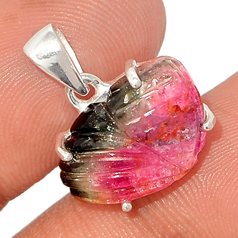 0.8" Claw - Carved Watermelan Tourmaline Slice Pendants - CWTP17